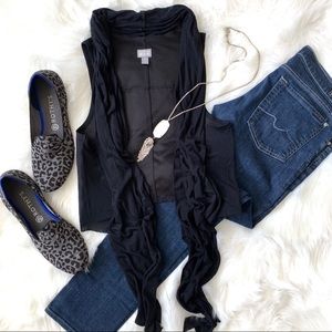 Converse One Star Long Black Drapey Open Vest L